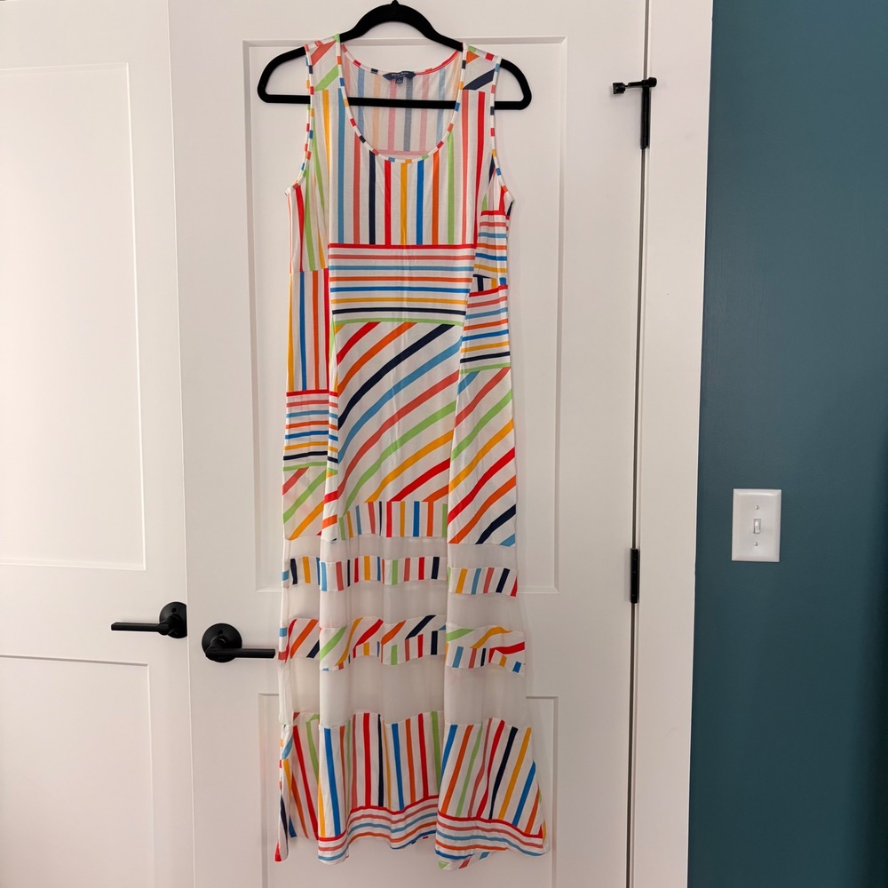 Peter Som Sleeveless‎ Striped Maxi Dress Size L Multicolor Preppy Summer